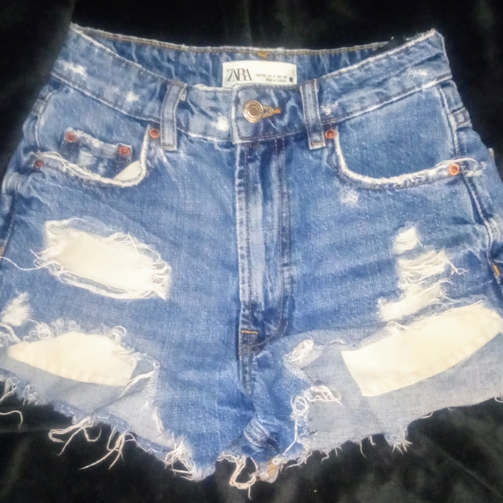 Zara Blue High-Waisted Distressed Jean Shorts